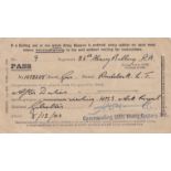 British WWII Military Pass for the 26th Heavy Battery, Royal Artillery to 1073208 Gnr. Rudlock,