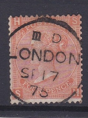 Great Britain 1865-73-4d vermillion, plate 14, SG95, very fine used, London c.d.s.