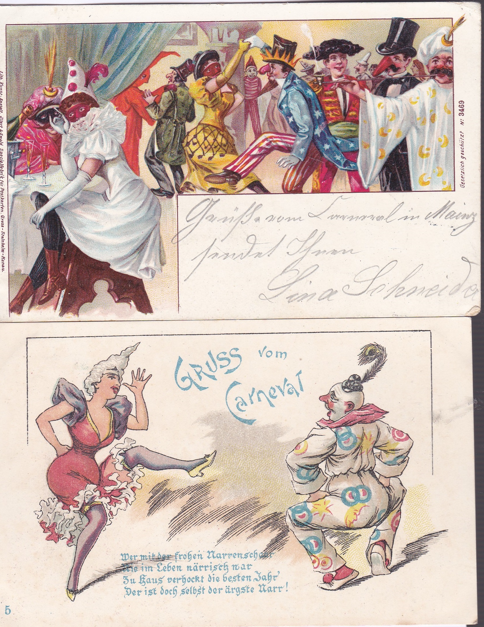 Postcards-Carnivals-Two early cards one used 1899-clown's etc (2)