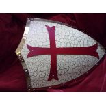 Medieval Replica Templar Shield, white centre with Red cross and brass surround. An unusual item.
