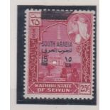 South Arabian Federation katihiri State of Seiyon 1966-15f on 25 cents, Watermark Inverted, SG 45