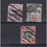 Great Britain 1891-1900- Gout Parcekls over prints, SG officials 069,070 + 072 used cat £300+