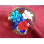 Vintage - Art Glass Paper weight 'flowers'-in red beaded box - no chips
