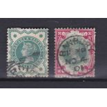 Great Britain 1887-1900-1/- Green + Carmine, SG214, very fine used (Banbury c.d.s.)
