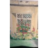 Paintings (2)-One Villa painted on board - one floral on canvas, artist unknown