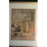 Colour print-by Benjamin Ralf Bier 1901 'Stroll in the park' Size 12 x 14 approx.