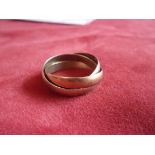 Gold Ring-Large size 'Russian' wedding ring three colour gold, hallmarked London 9ct