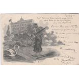 Postcards-Germany (Frankfurt) 1890's advert postcard Hotel Zum Swahn - elderly gent feeding a