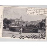 Postcards-Germany-1897 used view a Karlsruher Schlolzplatz, Lady cyclist, used Karlsruber to