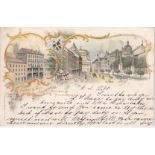 Postcards-Germany (Munich) 1899-chromo postcard Frankel + Selz Bankgeschaft corner crease