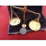 Vintage Gun Power Grainne Measuring Scales, with brass scales and weights in small felt lined