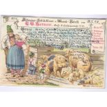 Postcards-Germany (Frankfurt) 1898-Hartmann Pigs -No.1 used Frankfurt local post adhesive and date