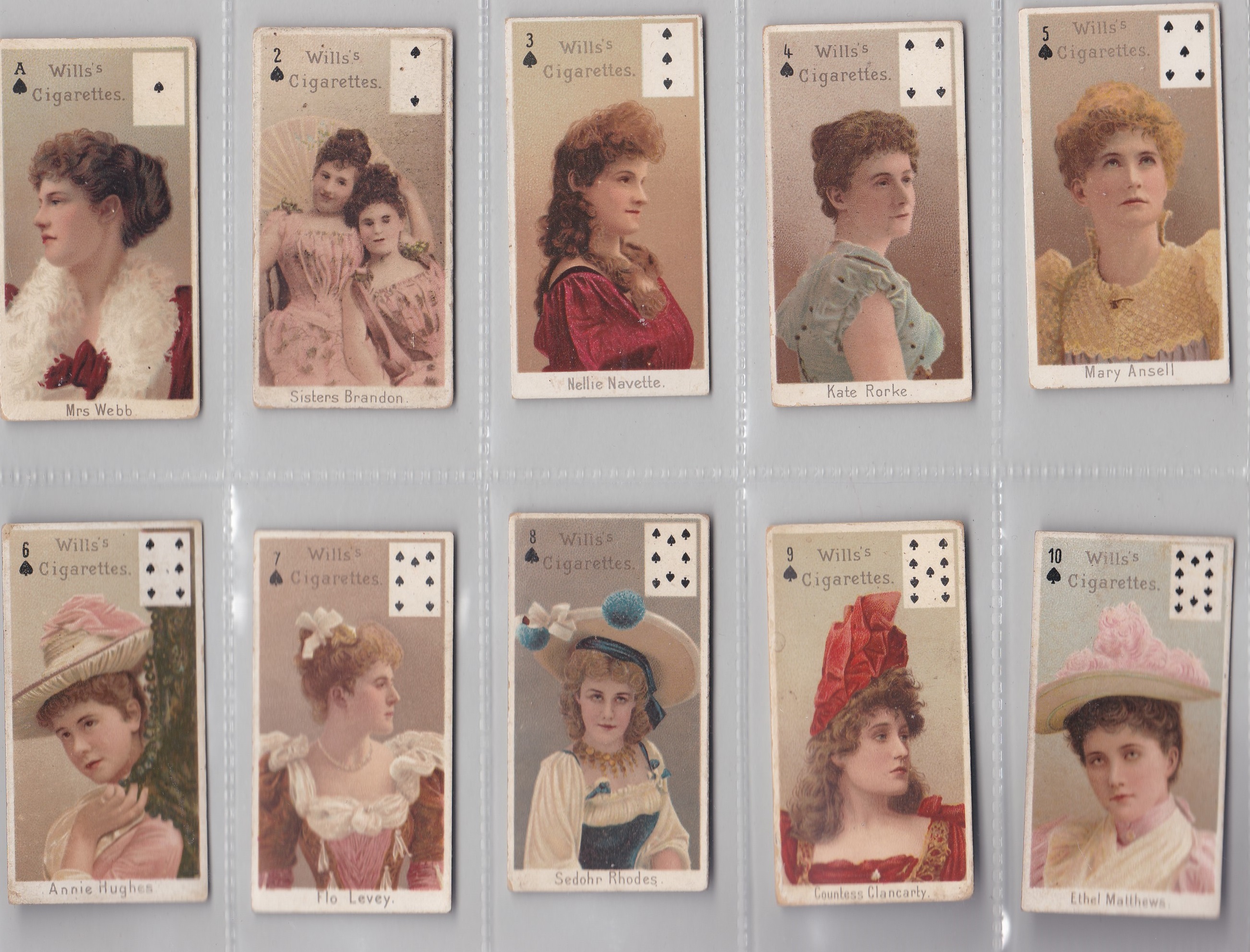 W D & H O Wills Actresses Brown Back Playing Card Inset 1898 set 52/52 VG+/ EX