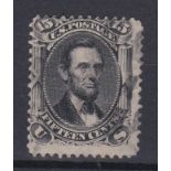 USA 1866-Lincoln 15 cents black SG73a, Scott 77 A33, used cat £300