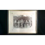 Photo - early 1900's - delightful picture of 6 cyclist, looking very dapper, in a gold and brown