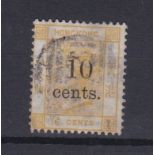 Hong Kong 1880-10 cents on 16 cents yellow SG26, Fine used, Cat £150