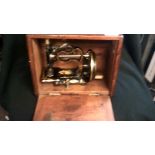 Small Sewing Machine-Patten July 30th 1861, in original wood case with Key, in full working