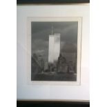 Print-by Vishiusky-New York 1986-The Twin Towers black and white, beautifully framed in dark wood 14