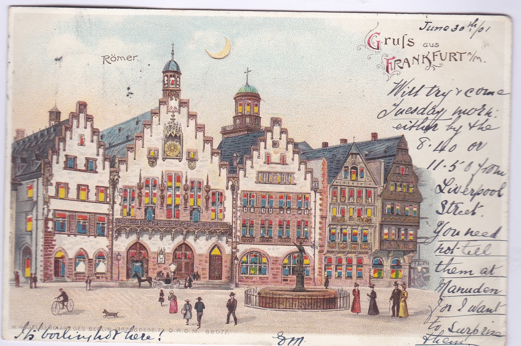 Postcards-Germany (Frankfurt) 1901-beautiful hand art hold to light, used, Rome