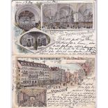 Postcards (Munich) 1897-Two used chromo postcards - Hotel Bamberger Hof and Square, and