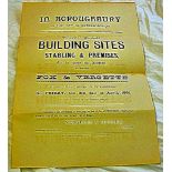 Peterborough - 1891 Auction poster size particulars of building sites, stables and premises in