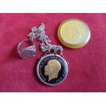 jewellery-mixed lot- includes a sealed 1966 half crown A1933 half crown, enamelled on a pendant