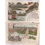 Postcards-Germany (Munich) 1898 chromo Gruss aus Munchon-two beautiful cards, Nymphenburg Park, Café