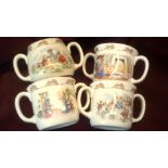 Royal Doulton - (4) mugs for children (3) with two handles, excellent condition