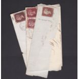 Penny reds Envelopes-One at double rate, (2) imperf envelope penny reds on piece. XXX