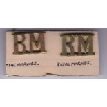 British Shoulder Titles - Royal Marines- WWI Royal Engineer Brass Shoulder Title Pair