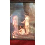 Print-10 x 7 1913 print of two children naked warming there selves by the fire framed