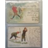 Golf-Postcard collection in an album 80 cards of Golfing Interest including a good range of Artist