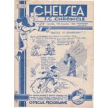 Chelsea v Huddersfield 1938 December 10th horizontal fold rusty staple rev score graffiti
