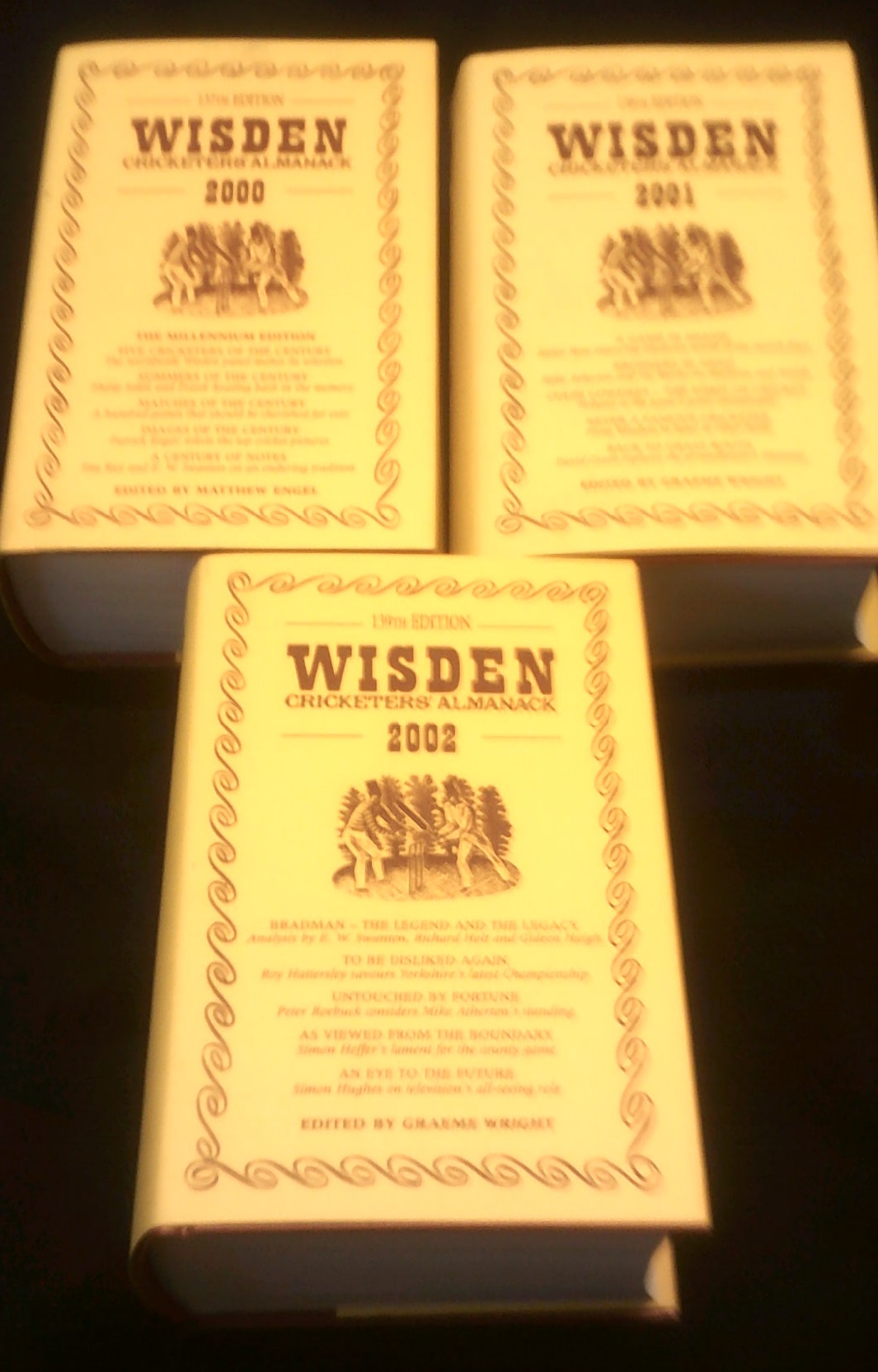 Wisden-2000,2001,2002-Almanack-Hardbacks with dust covers, very fine