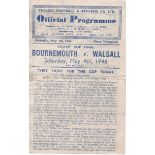 Bournemouth v Walsall 1946 May 4th South Cup Final at Stamford Bridge horizontal fold score
