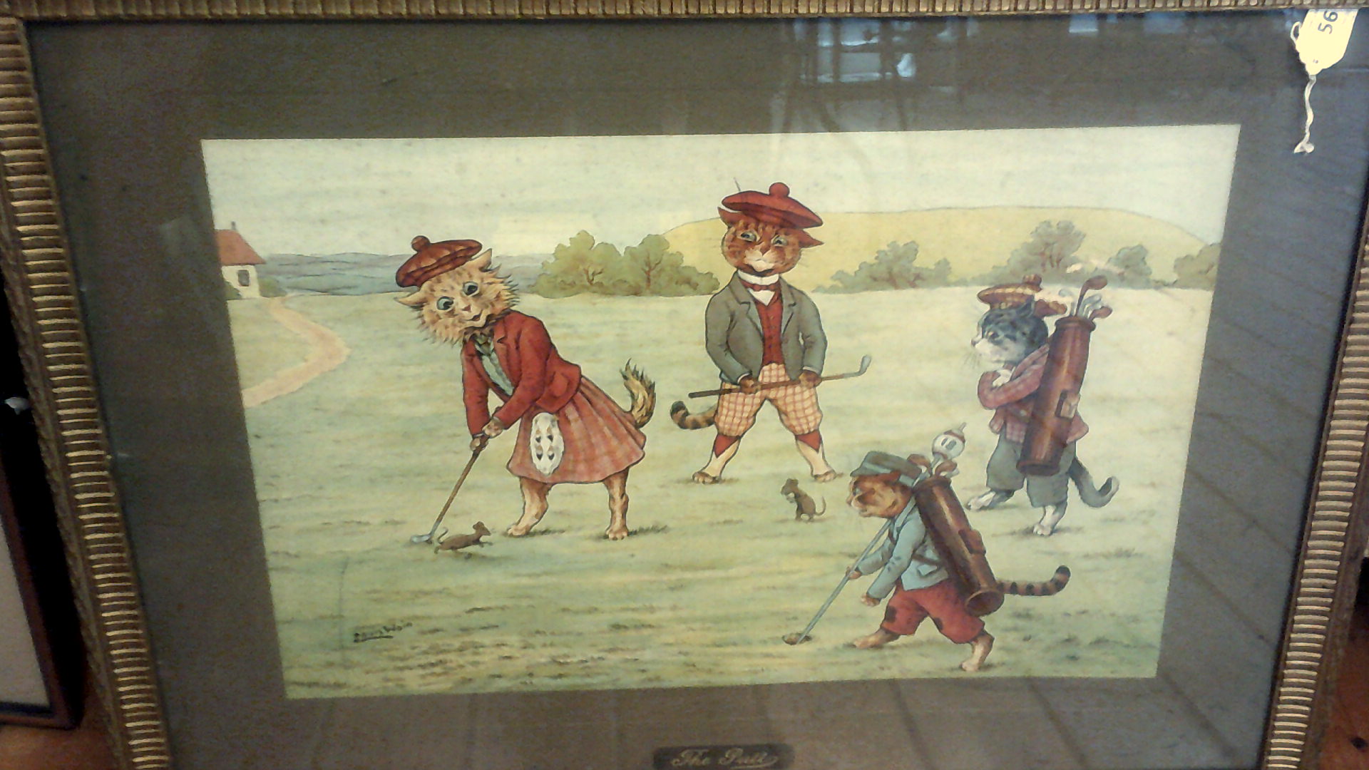 Golfing Print - A very fine Louis Wain large print 'The Putt' 2' x 2'