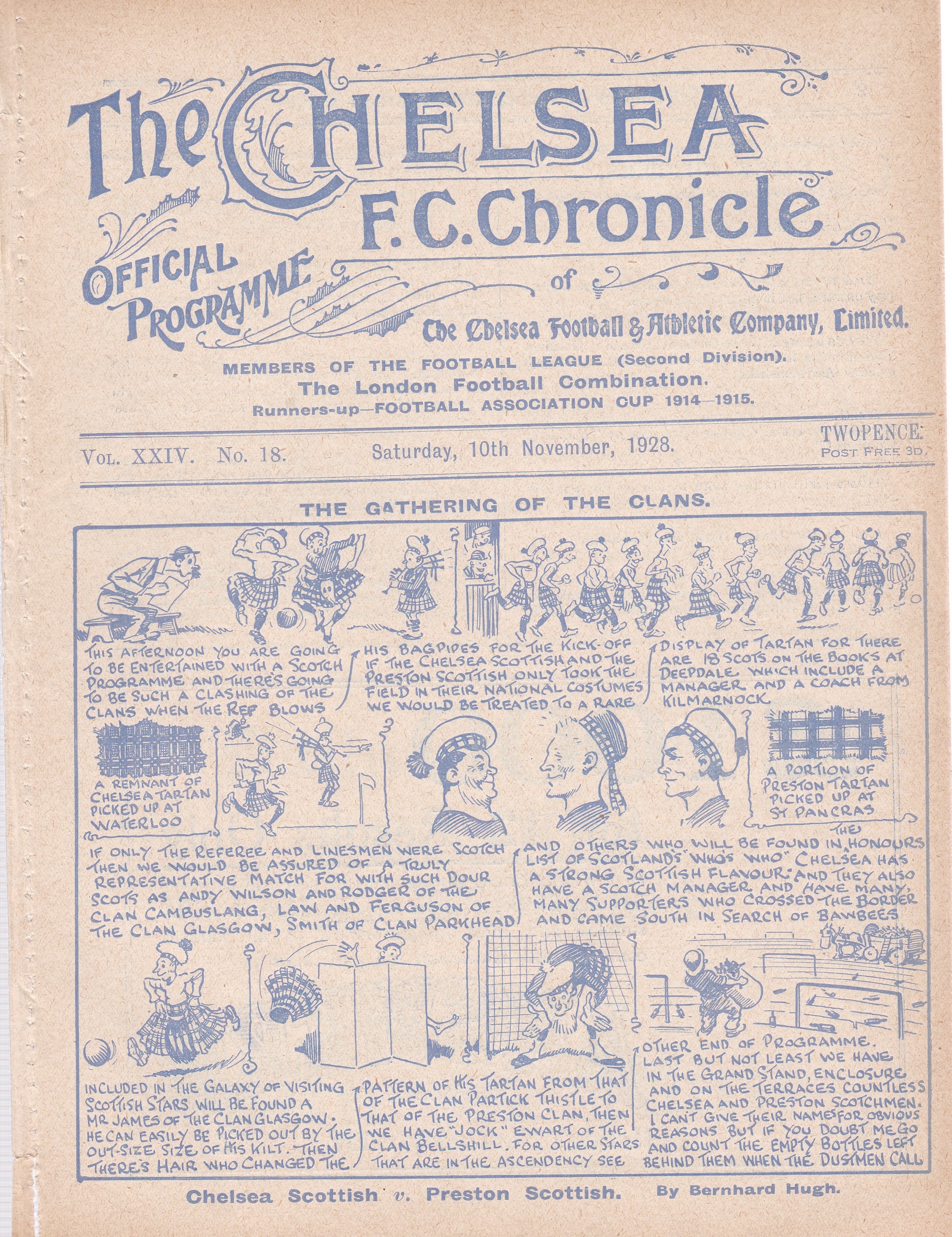 Chelsea v Preston North End 1928 November 10th original programme removed from bound volume