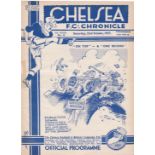 Chelsea v Brentford 1937 October 23rd original programme removed from bound volume