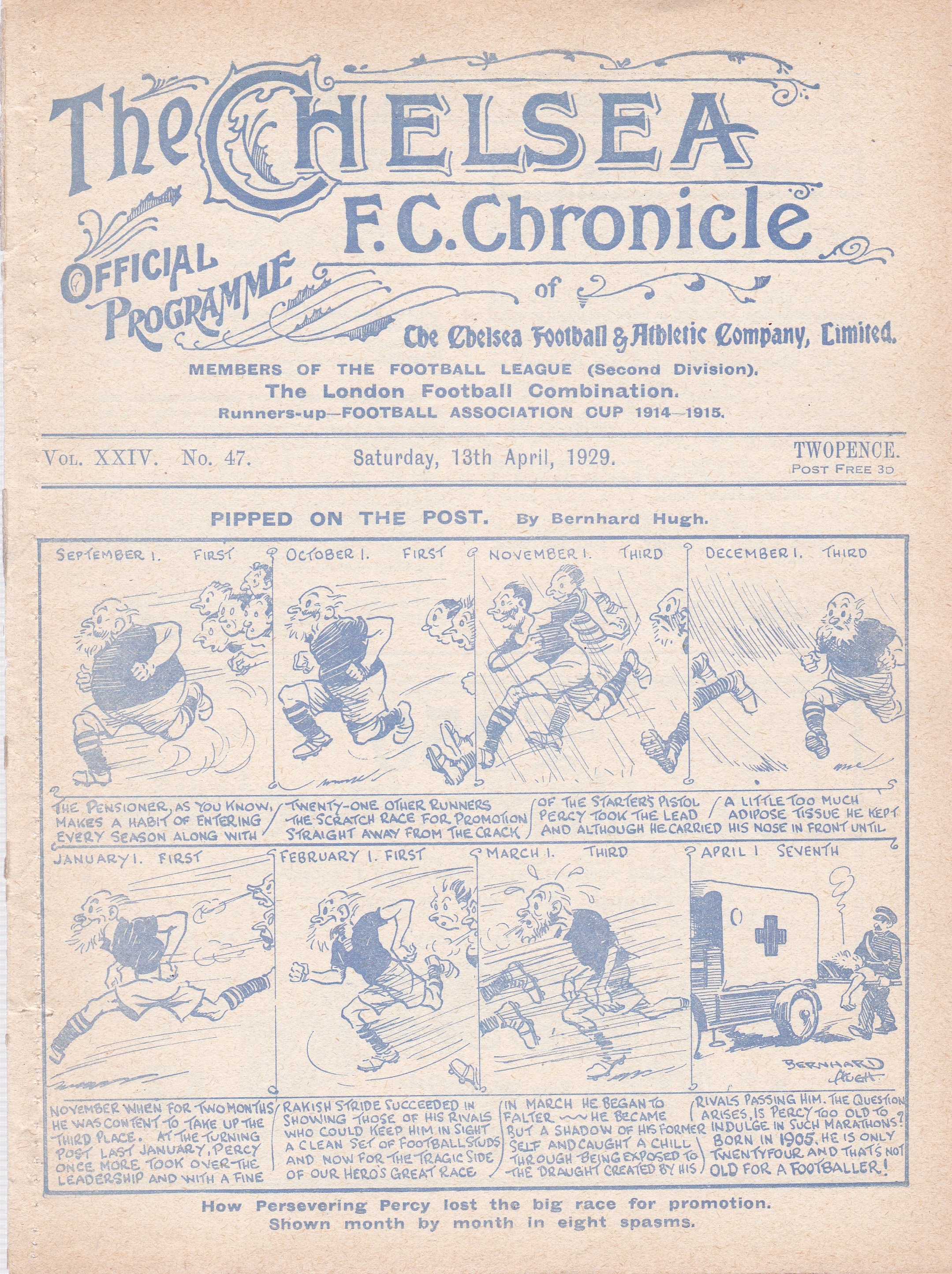 Chelsea v Hull City 1929 April 13th original programme removed from bound volume