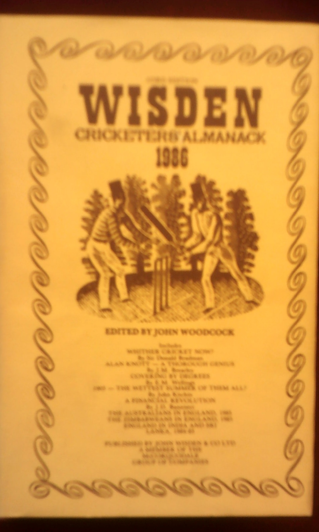 Wisden 1986-Almanack-very fine, small price ticket marks on spine of dust cover