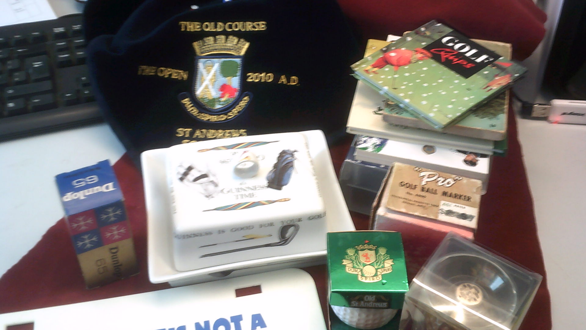 Golfing memorabilia - range including Ball marker, Balls, Whisky, Pins etc