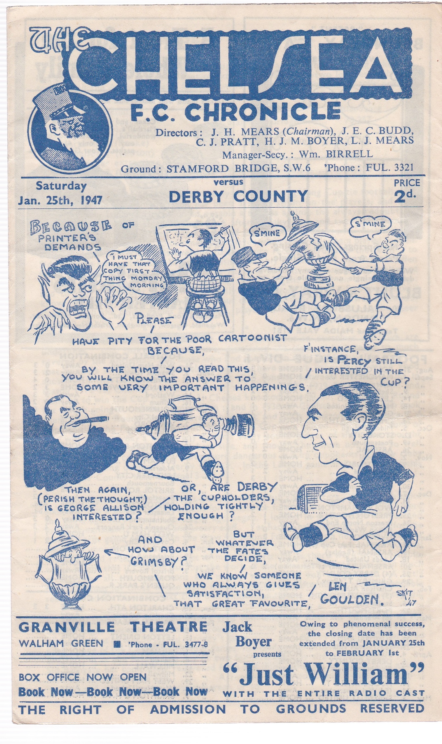 Chelsea v Derby County 1947 January 25th