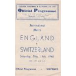 England v Switzerland 1946 May 11th International match at Stamford Bridge vertical fold pencil