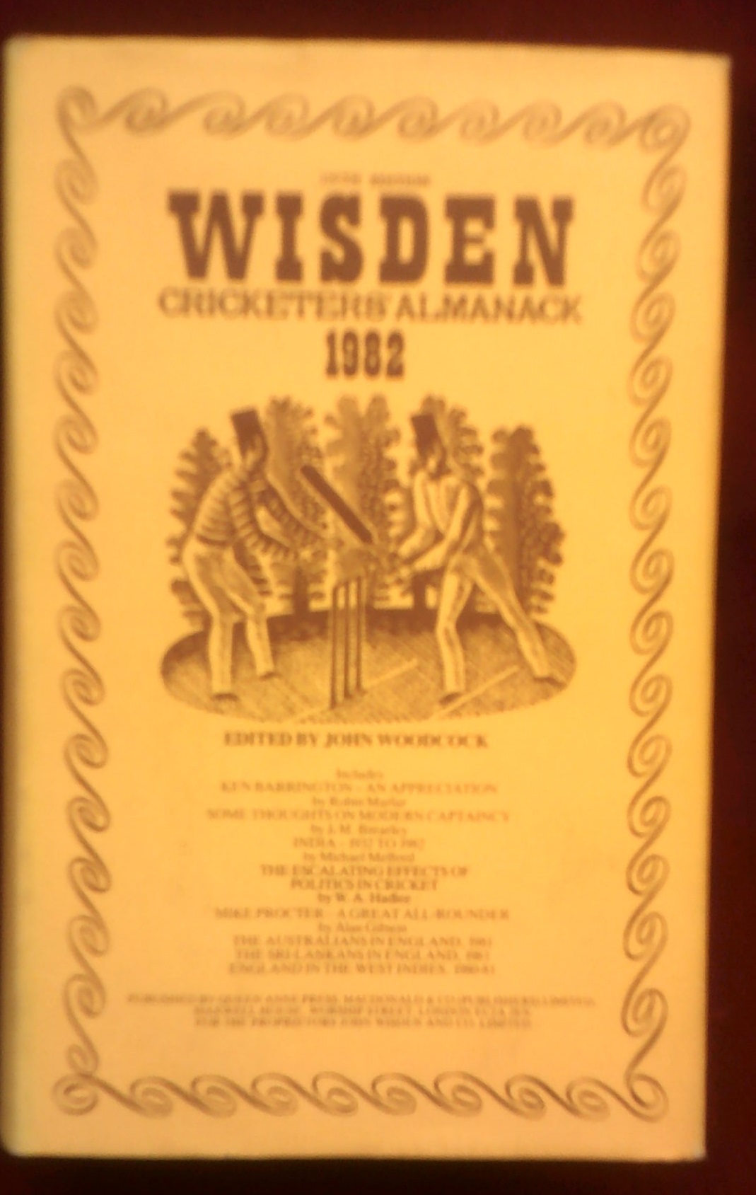 Wisden 1982-Almanack-hardback with dust cover, very fine