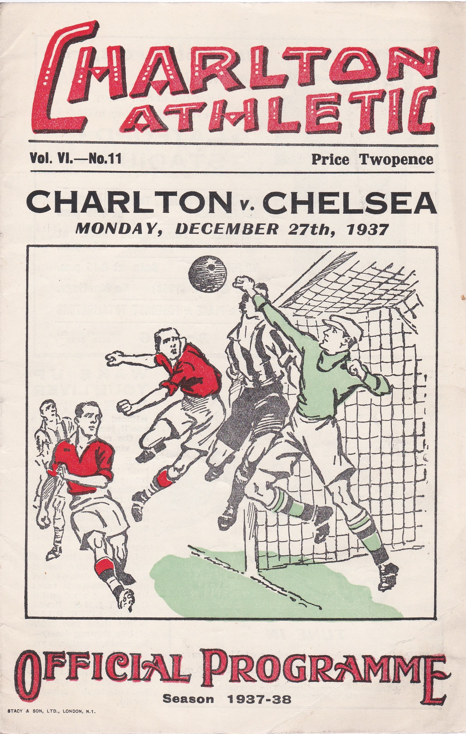 Charlton v Chelsea 1937 December 27th vertical fold