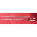 Victorian 1845 Infantry Officer’s Sword, regulation gilt hilt with VR and crown to centre. Fish skin