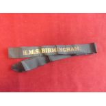 H.M.S. Birmingham WWII Royal Navy Cap Tally, H.M.S. Birmingham was a member of the first group of