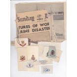 British WWII Royal Navy Ships Letterhead seals and news paper clippings, an excellent selection (