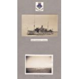 British WWI/II Battle Ships and Cruiser Photographs with Ship seals on album sheets, including: H.