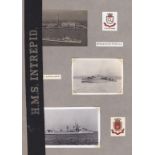 H.M.S. Intrepid WWII Sailors Cap Tally with a sheet showing original photographs of H.M.S. Hero